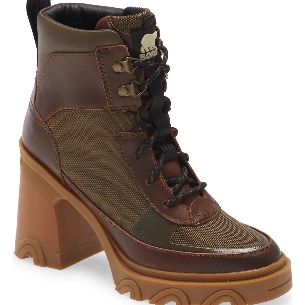 Sorel Brown & Olive Chunky-Heel Lace-Up Winter Rain Boot